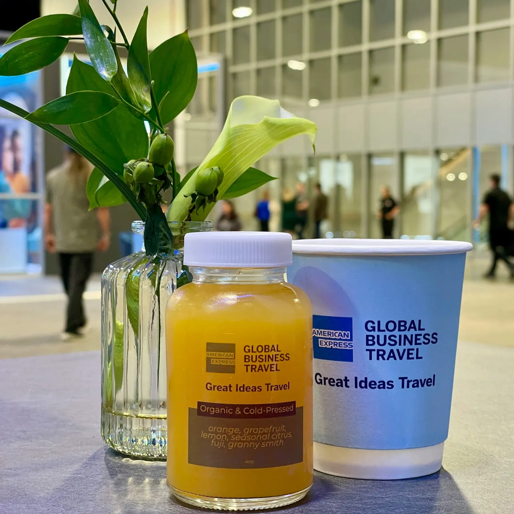Custom juice shots produced by Flipside Coffee for an American Express event