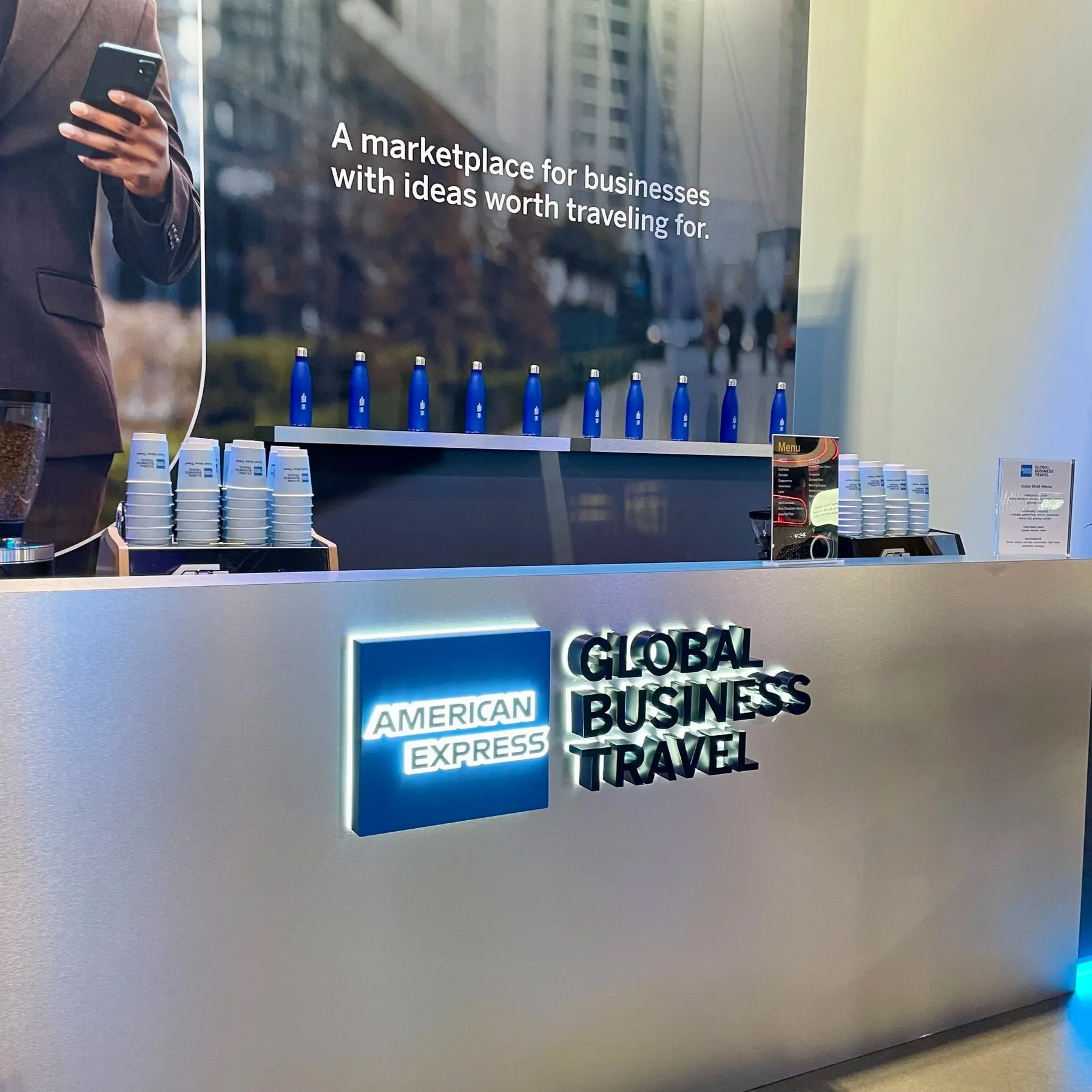 Flipside coffee bar serving attendees at an American Express conference